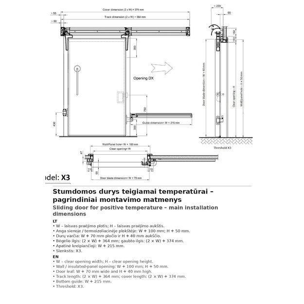 Stumdomos šaldymo kameros durys 1100×2700 mm – iki 0 °C