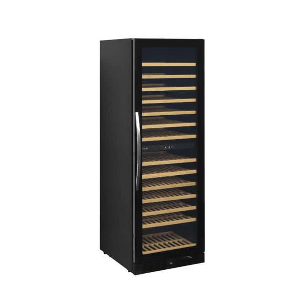 Black wine cooler with glass door for an exclusive display TFW400-2F