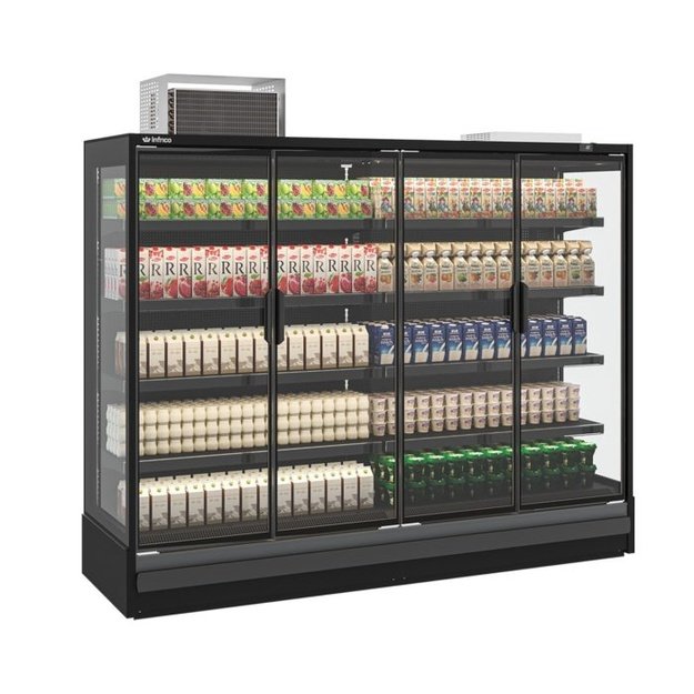High-capacity glass-door multideck INFRICO Detroit MN25 DGU22 M1 – 2580 × 785 × 2480 mm