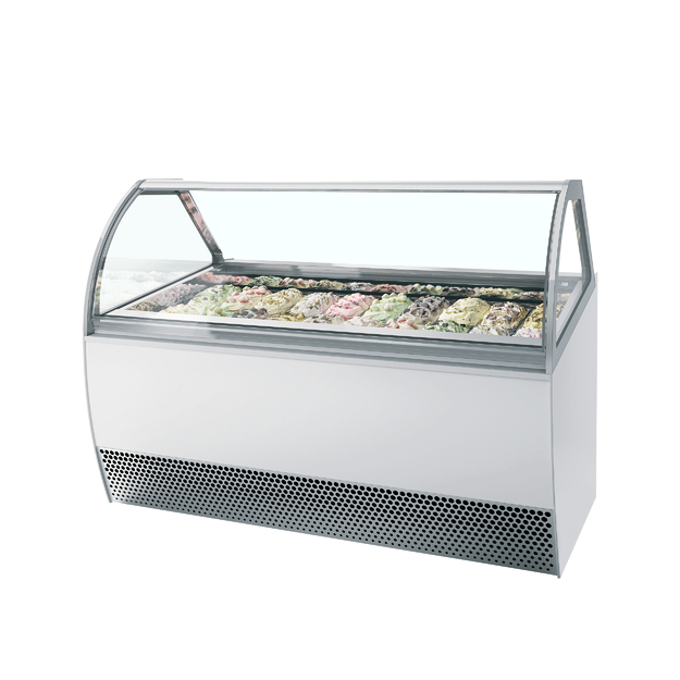 Professional 20 scoop ventilated ice cream display with curved glass MILLENNIUM LX20