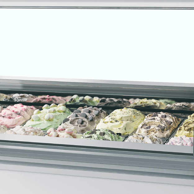 Professional 20 scoop ventilated ice cream display with curved glass MILLENNIUM LX20