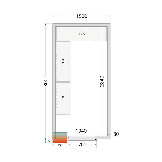 Šaltojo kambario plokštės su 80 mm izoliacija - be grindų CR 150x300x212 NF