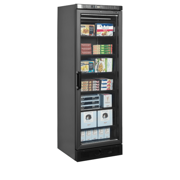 Black display freezer with a heated glass door  UFSC371G Black