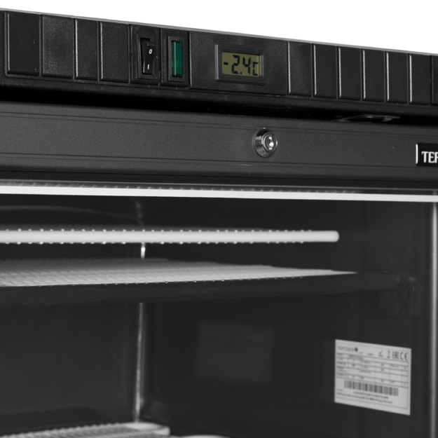 Black display freezer with a heated glass door  UFSC371G Black