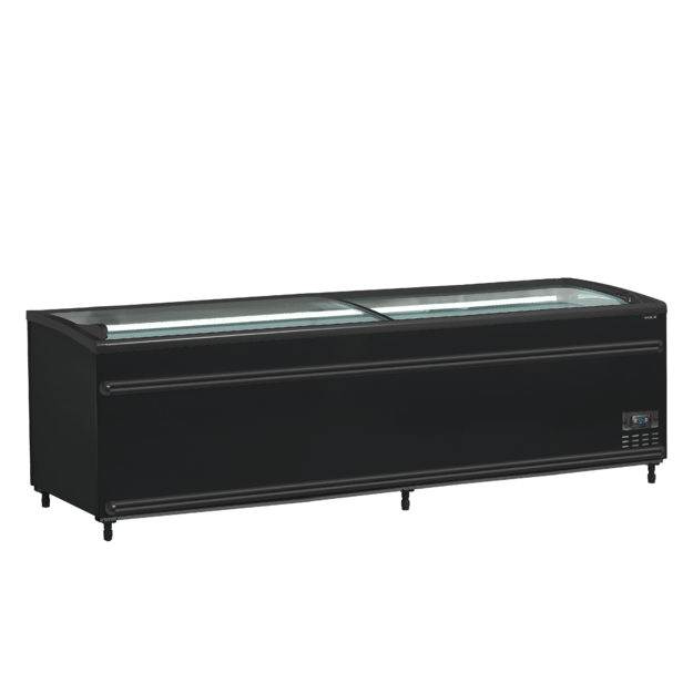 Black supermarket cooler / freezer with curved glass for full visibility SFI250B-CF VS