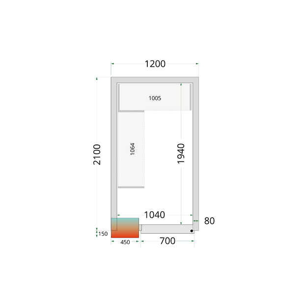 Cold room panels with 80 mm insulation - without floor CR 120x210x212 NF