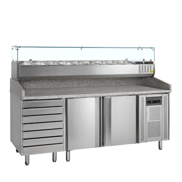 Pizza counter with ambient section for dough PT1310 + GVC38-200