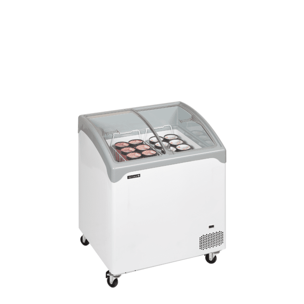 Elegant chest freezer with curved sliding glass lids NIC202SCEB