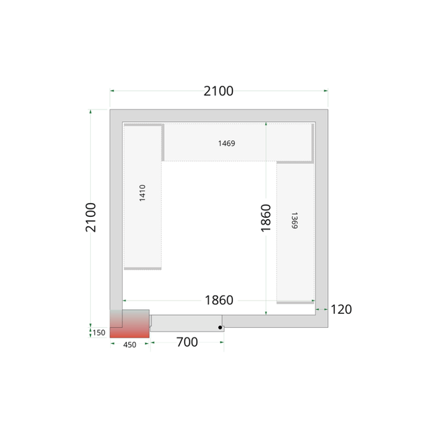 Šaltojo kambario plokštės su 120 mm izoliacija CR 210x210x220