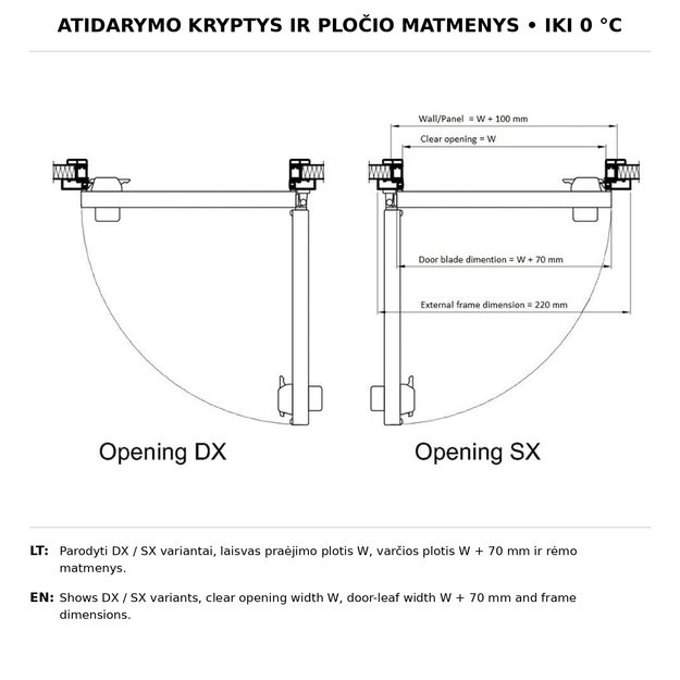 Varstomos šaldymo kameros durys 1000×2000 mm – iki 0 °C