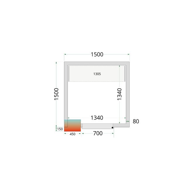 Šaltojo kambario plokštės su 80 mm izoliacija - be grindų CR 150x150x212 NF