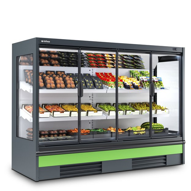 Glass-door multideck refrigerator INFRICO Rotterdam MN12 DCPC M1 – 1330 × 785 × 2000 mm