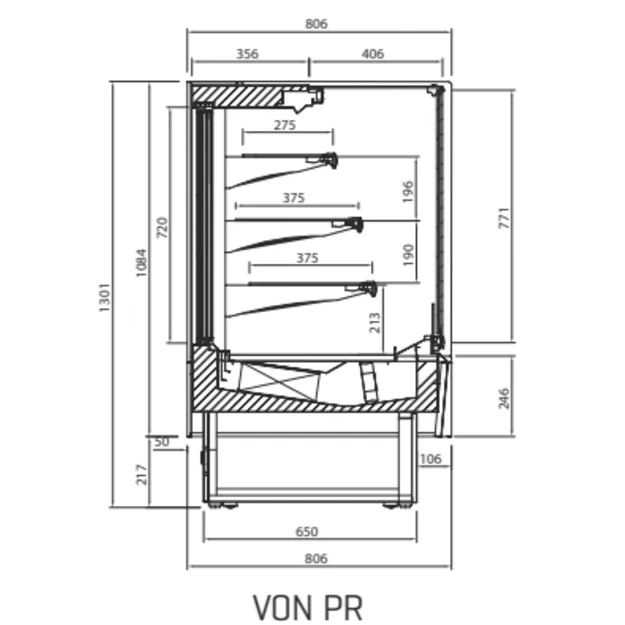 Konditerinė šaldymo vitrina INFRICO VON9PR – 978 mm, ONIX