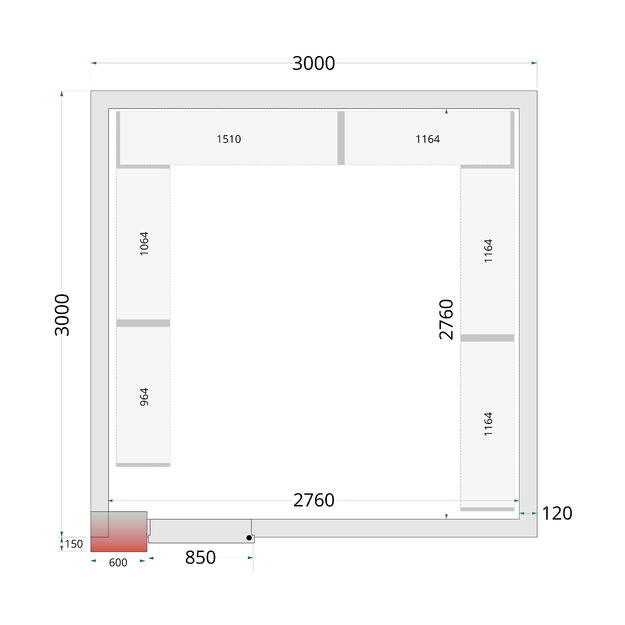 120 mm cold room panels with 850 mm wide door CR 300x300x220 WD