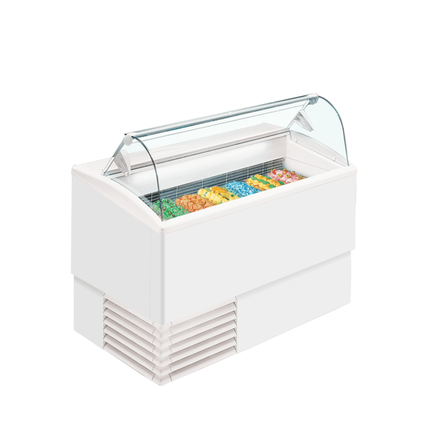 Scoop ice cream freezer with curved glass sneezeguard ISETTA 7LX