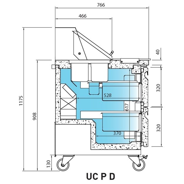 INFRICO UC 27 P – salotų ruošimo šaldymo stalas, 200 l