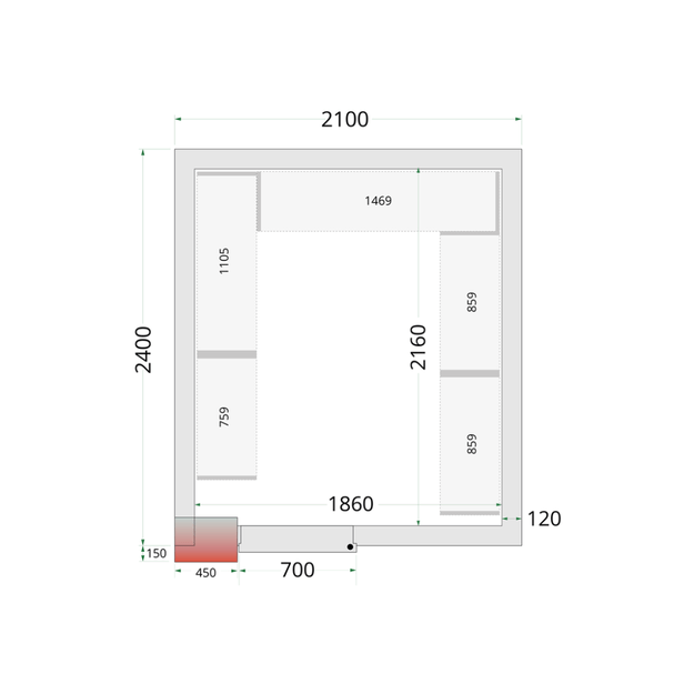 Šaltojo kambario plokštės su 120 mm izoliacija CR 210x240x220