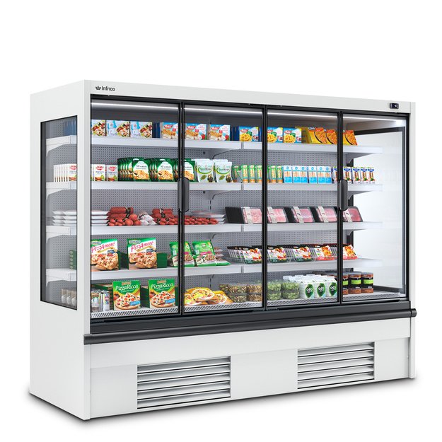 Glass-door multideck refrigerator INFRICO Rotterdam ML12 DCPC M1 – 1330 × 885 × 2000 mm