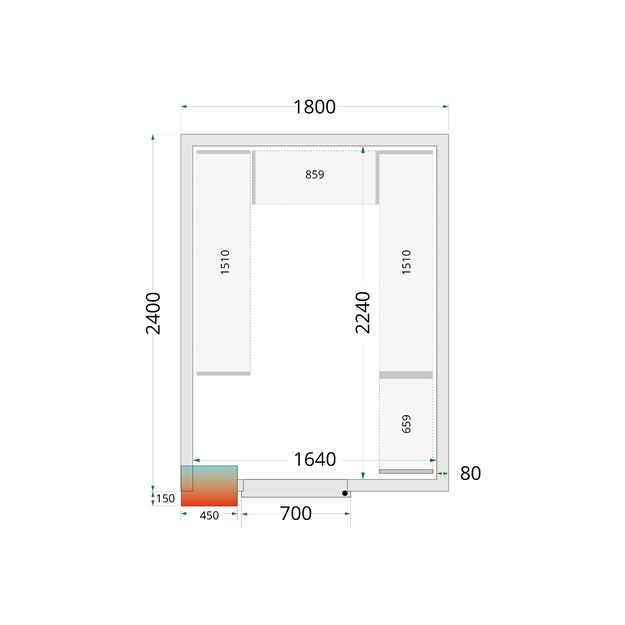 Cold room panels with 80 mm insulation - without floor CR 180x240x212 NF