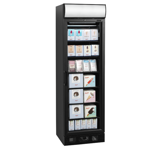 Black display freezer with canopy and a heated glass door  UFSC371GCP Black