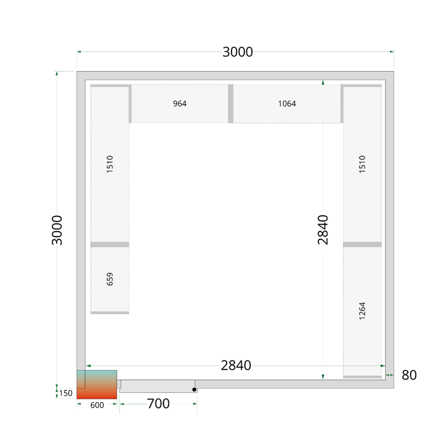 Cold room panels with 80 mm insulation - without floor CR 300x300x212 NF
