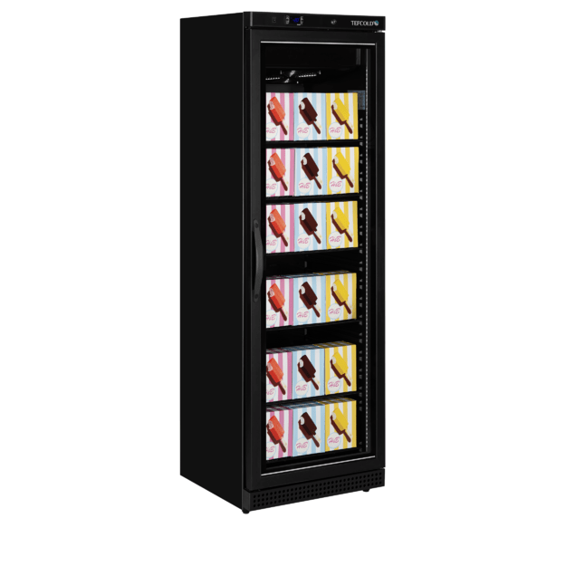 Black glass door display freezer UF400VGB