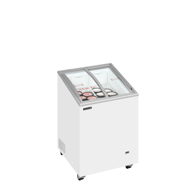 Krūtinės šaldiklis su lenktais stumdomais stikliniais dangteliais IC101SCEB LED