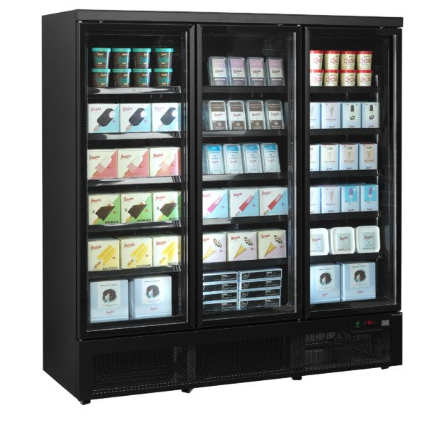 Black display freezer with adjustable shelves Atom Maxi F3DBB