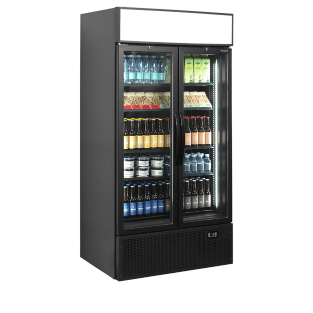 Black 2-door display cooler with canopy FSC1000H BLACK