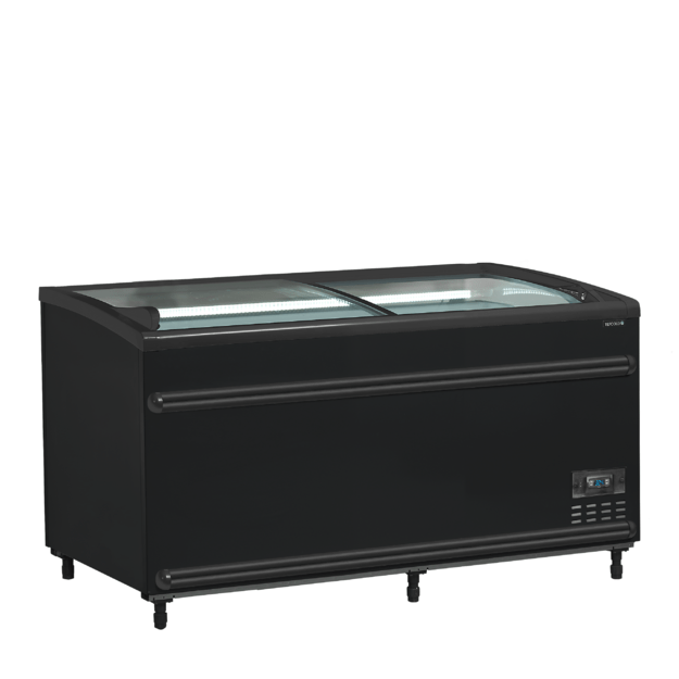 Black supermarket cooler / freezer with curved glass for full visibility SFI145B-CF VS