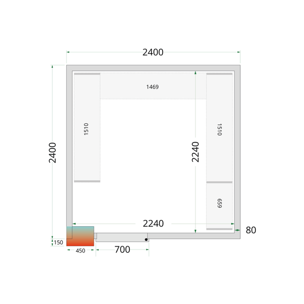 Šaltojo kambario plokštės su 80 mm izoliacija CR 240x240x220