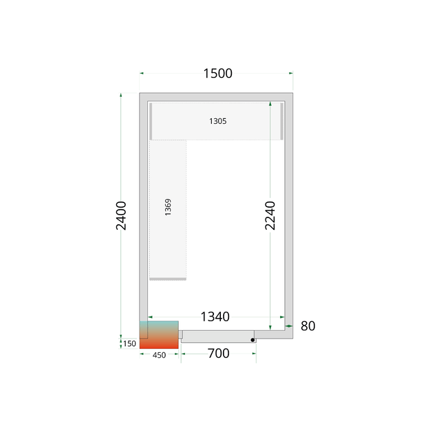 Šaltojo kambario plokštės su 80 mm izoliacija CR 150x240x220