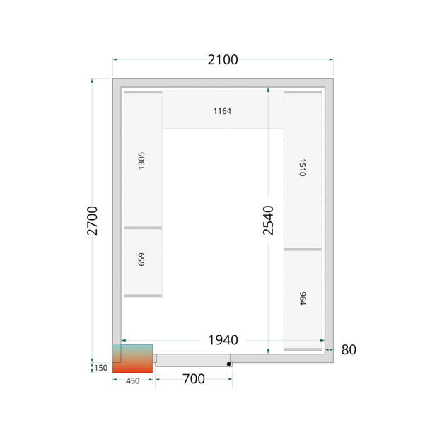 Šaltojo kambario plokštės su 80 mm izoliacija CR 210x270x220