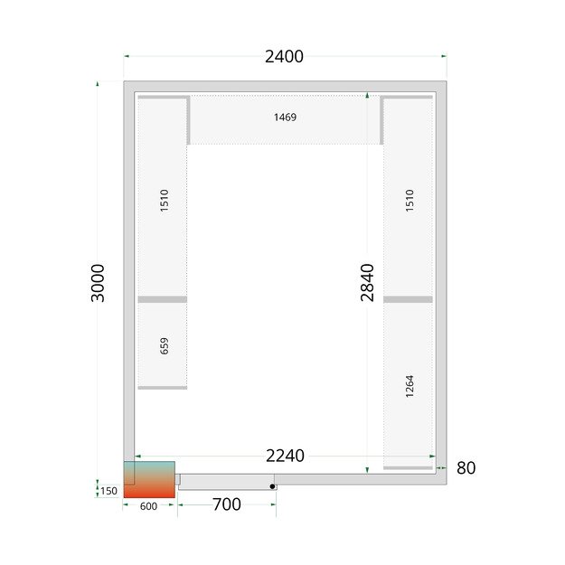 Šaltojo kambario plokštės su 80 mm izoliacija CR 240x300x220