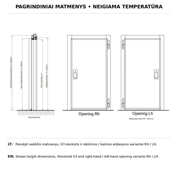 Varstomos šaldymo kameros durys 900×2300 mm – neigiamai temperatūrai