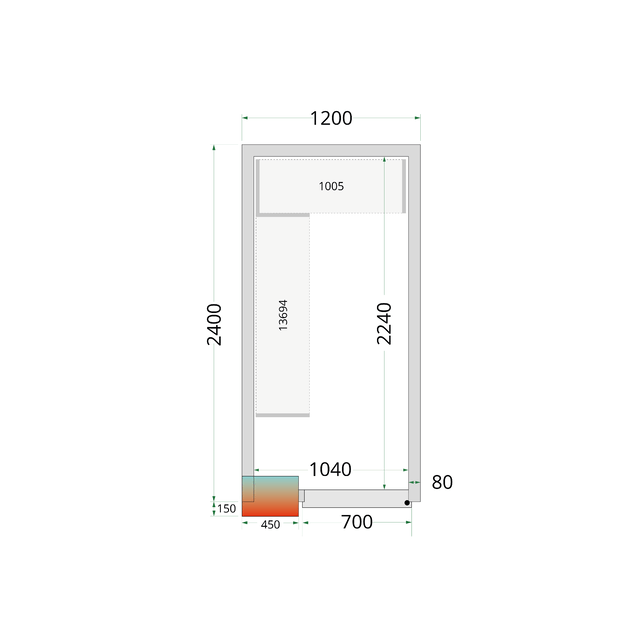 Šaltojo kambario plokštės su 80 mm izoliacija - be grindų CR 120x240x212 NF