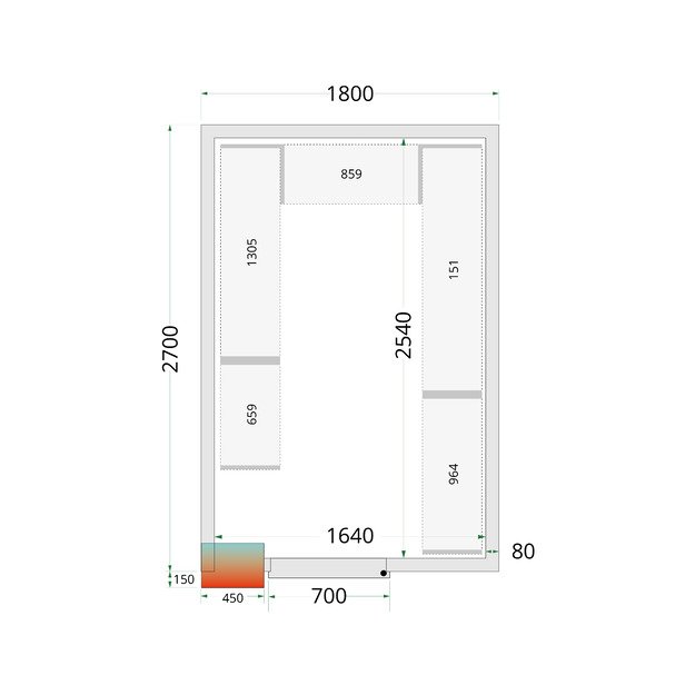 Šaltojo kambario plokštės su 80 mm izoliacija - be grindų CR 180x270x212 NF