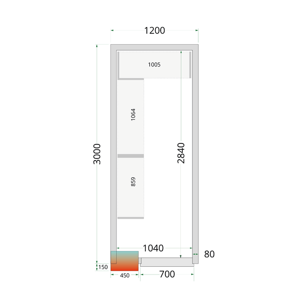 Cold room panels with 80 mm insulation - without floor CR 120x300x212 NF