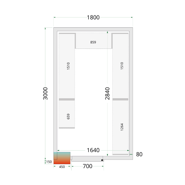 Cold room panels with 80 mm insulation - without floor CR 180x300x212 NF