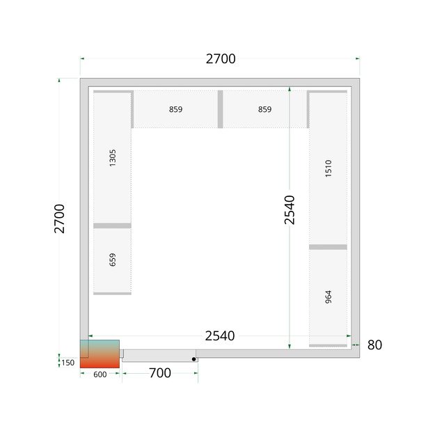 Šaltojo kambario plokštės su 80 mm izoliacija CR 270x270x220