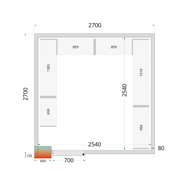 Šaltojo kambario plokštės su 80 mm izoliacija CR 270x270x220