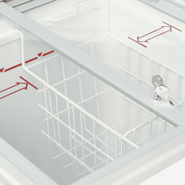 Chest freezer with flat sliding glass lids IC102SC