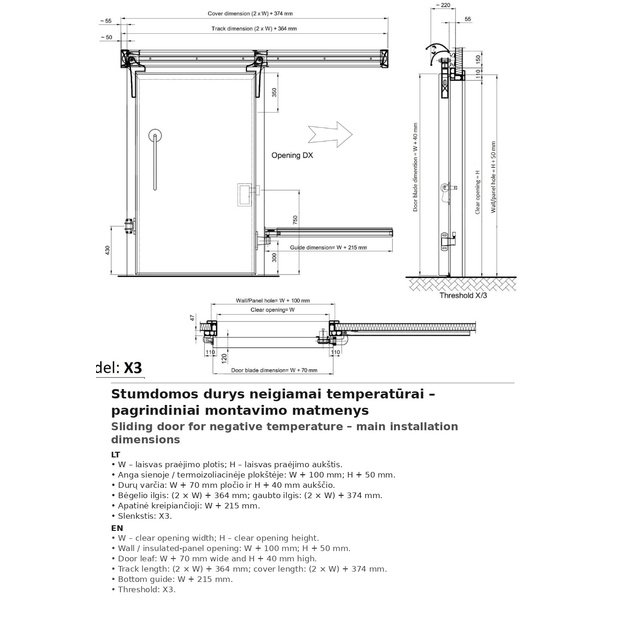 Stumdomos šaldymo kameros durys 1500×3400 mm – neigiamai temperatūrai