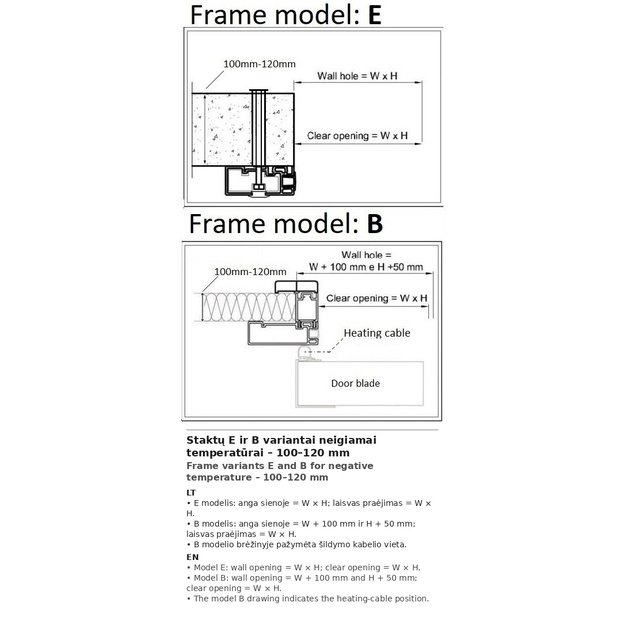 Stumdomos šaldymo kameros durys 1600×2600 mm – neigiamai temperatūrai