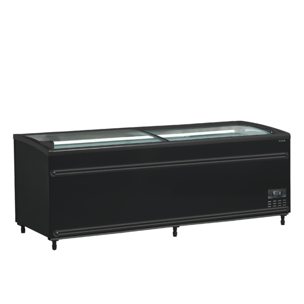 Black supermarket cooler / freezer with curved glass for full visibility SFI210B-CF VS