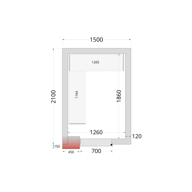 Šaltojo kambario plokštės su 120 mm izoliacija CR 150x210x220