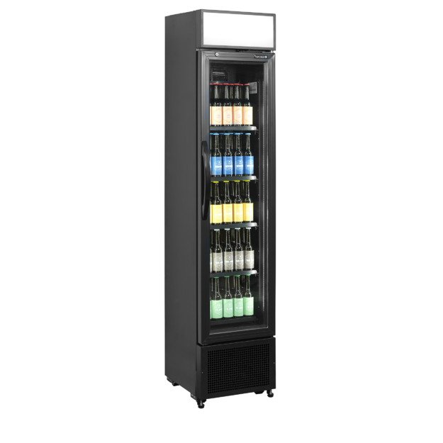 Siauras juodas gerimų šaldytuvas FSC175H BLACK