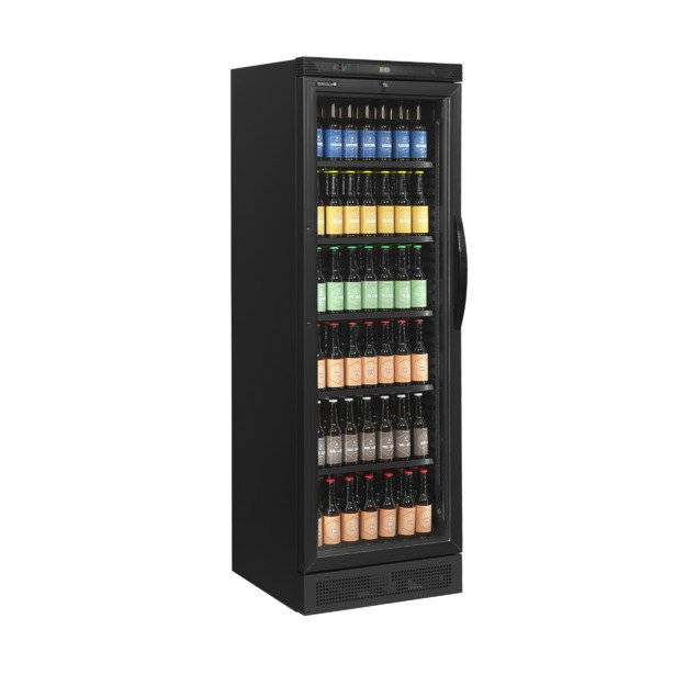 Juodas gėrimų šaldytuvas su kairėmis varstomomis durelėmis CEV425 BLACK L/H