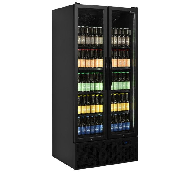Juodas 2-jų durų vitrininis šaldytuvas su varstomomis durimis FS890H BLACK