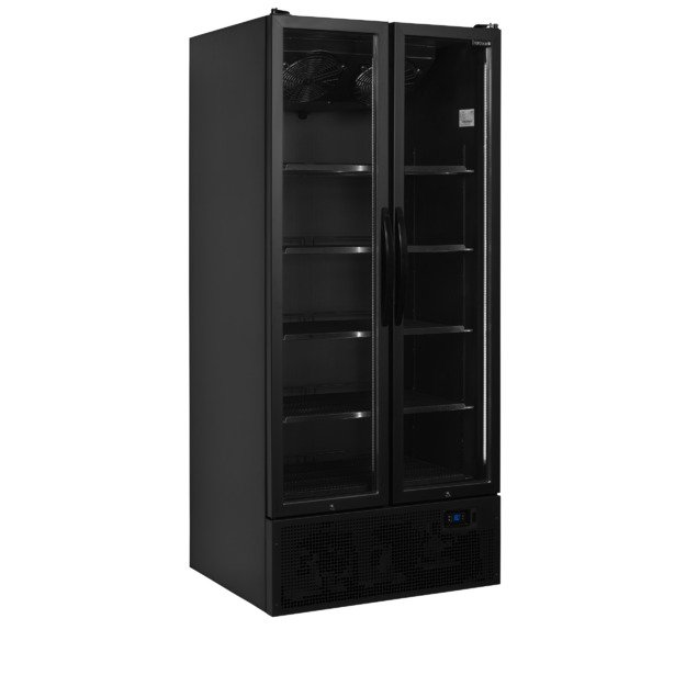 Juodas 2-jų durų vitrininis šaldytuvas su varstomomis durimis FS890H BLACK